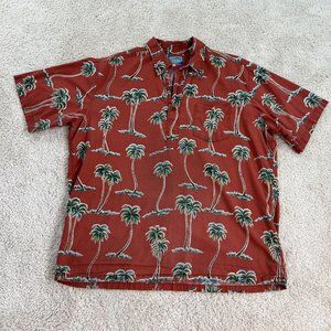 Joe Kealohas Shirt Mens XL Hawaiian Henley Short Sleeve Palm Trees Tunic Vintage